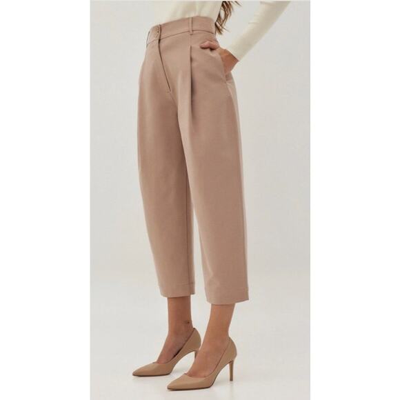 Love, Bonito Calynn Textured Twill Barrel Pants Taupe / Pink Women's 2 - Picture 2 of 14